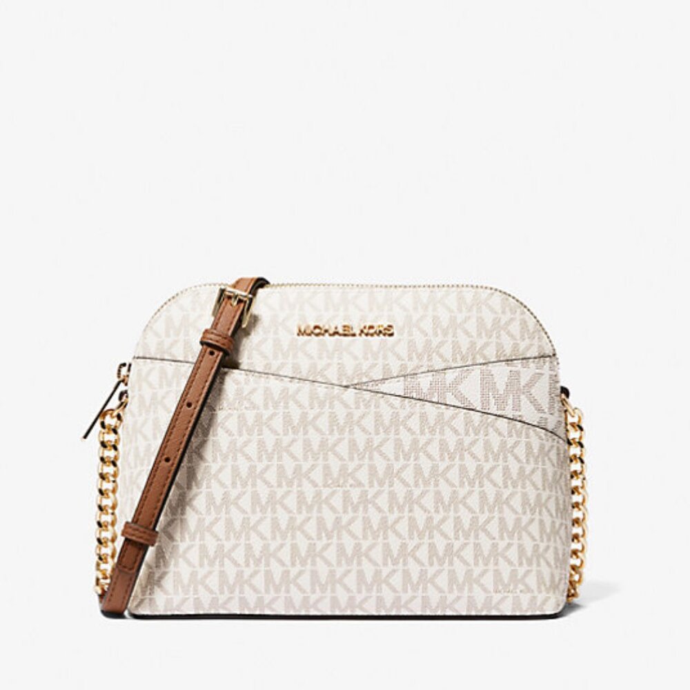 New Michael Kors Jet Set Travel Medium Logo Dome Crossbody bag Vanilla
